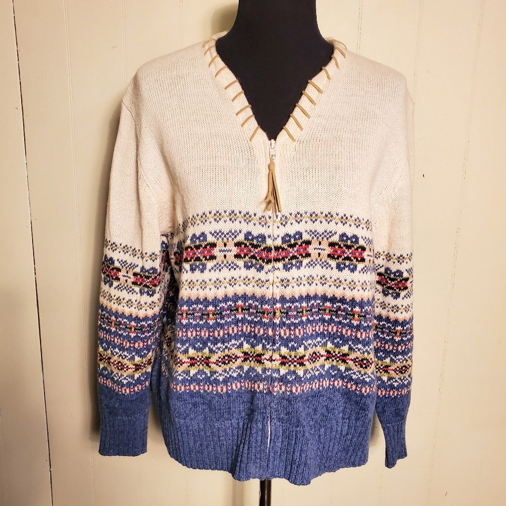 Vintage Heirloom Collectibles Fair Isle Full Zip Cardigan Sweater XL
